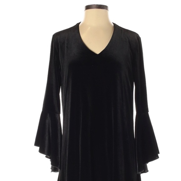 ANTHROPOLOGIE Velvet Bell Sleeve Draped Back Dress - Picture 3 of 5